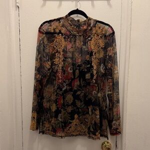 Johnny Was Mesh Embroidered Blouse